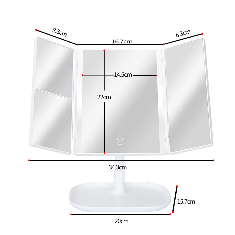 LED Light Makeup Mirror Magnifying Cosmetic 3 Fold Vanity Mirror 180 Rotation Adjustable Touch Dimmer Table Makeup Mirror
