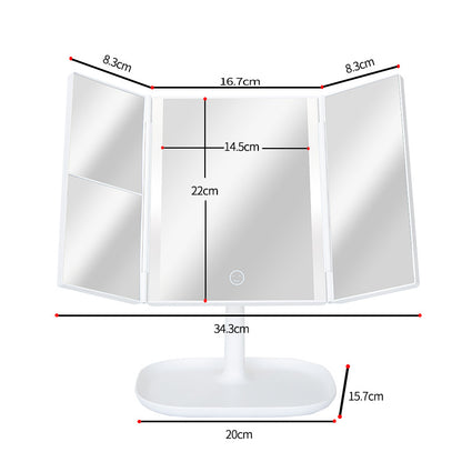 LED Light Makeup Mirror Magnifying Cosmetic 3 Fold Vanity Mirror 180 Rotation Adjustable Touch Dimmer Table Makeup Mirror